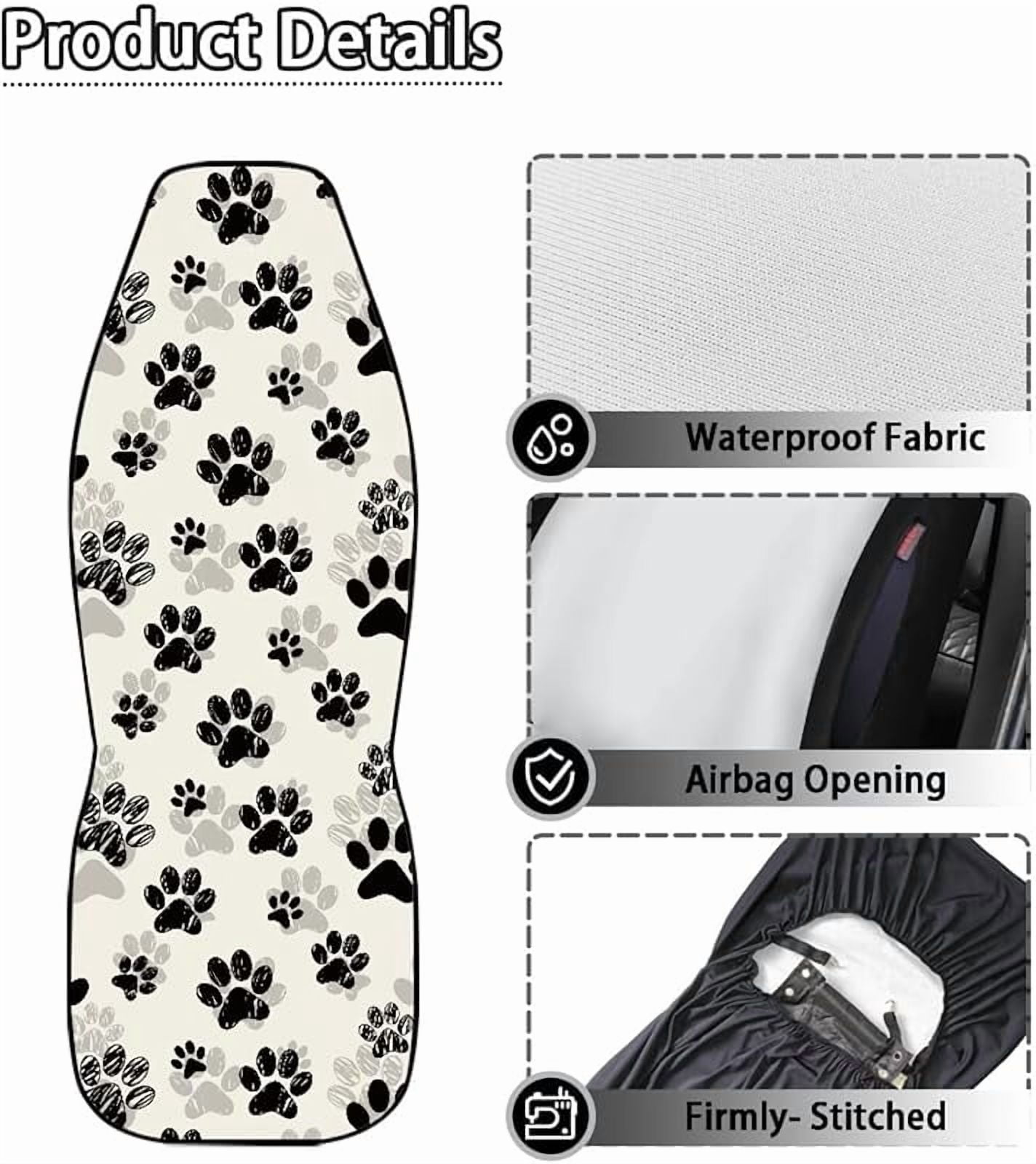 Waterproof Car Front Seat Cover Set Black Dog Paw Print Bucket Seat Covers Anti-Slip Premium Polyester Seat Covers for Cars,Trucks,SUVs,2PCS,Airbag Compatible