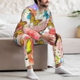 thumbnail image 7 of Naloa Flowers And Birds Watercolor Men’s Pajamas Set - Long Sleeve Button Down Sleep Shirt and Pajama Bottoms Sleepwear Set-Large, 7 of 7