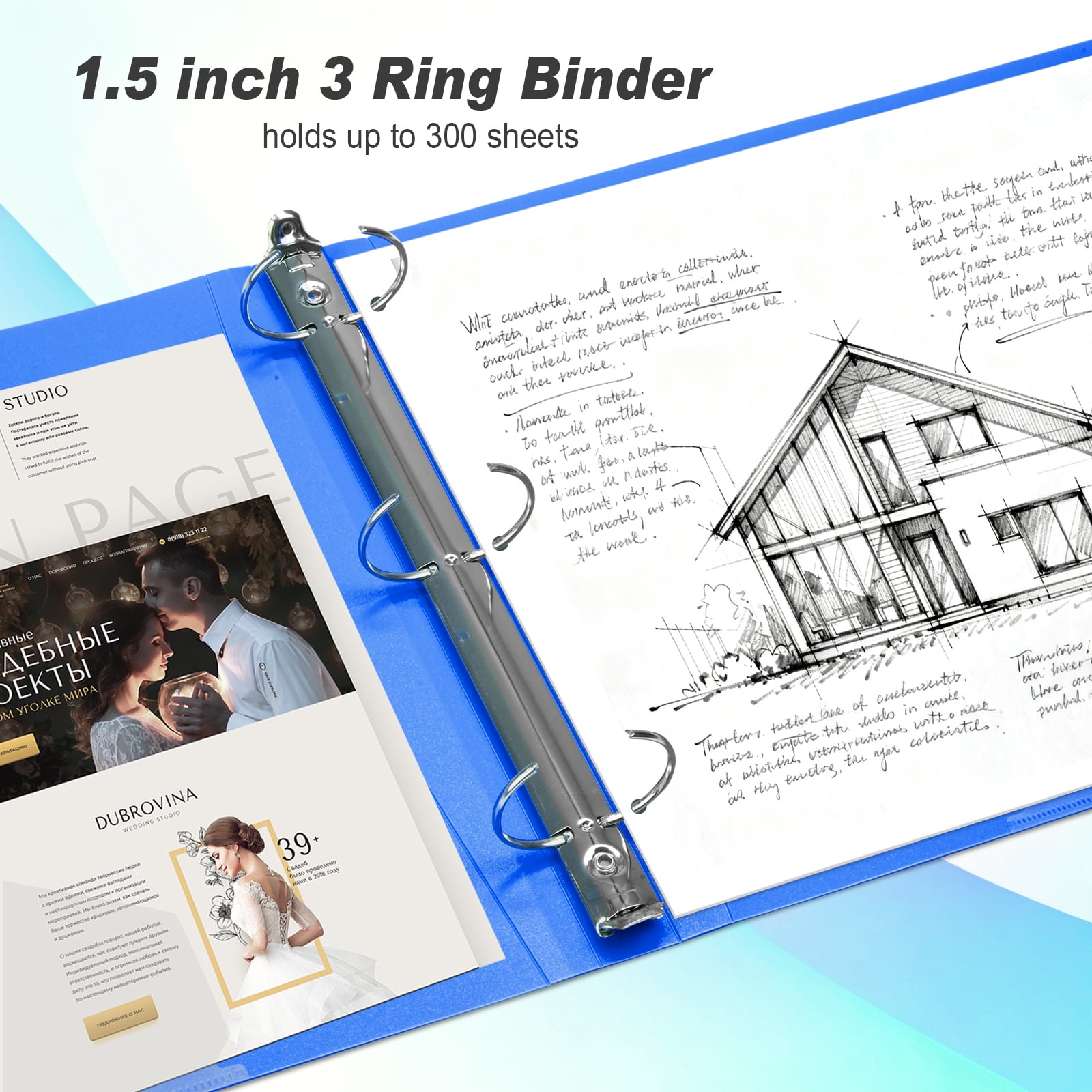 Comix 1.5 inch 3 Rings Binder with Pockets,Round Ring, 300 Sheets,Flexible, 4-Pack Assorted Color