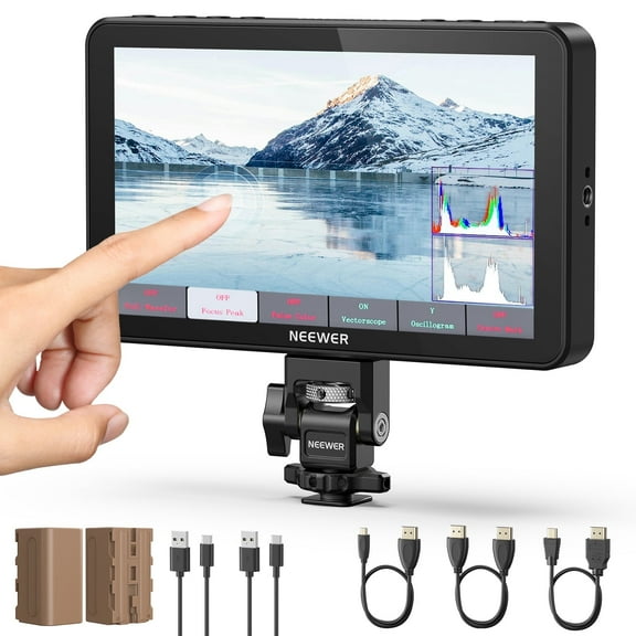 Neewer F700 7" Field Monitor - 2000nit 1080p IPS Touch, 4K HDMI, 3D LUT, HDR, w/ 2 NP-F750 Batteries & Cold Shoe