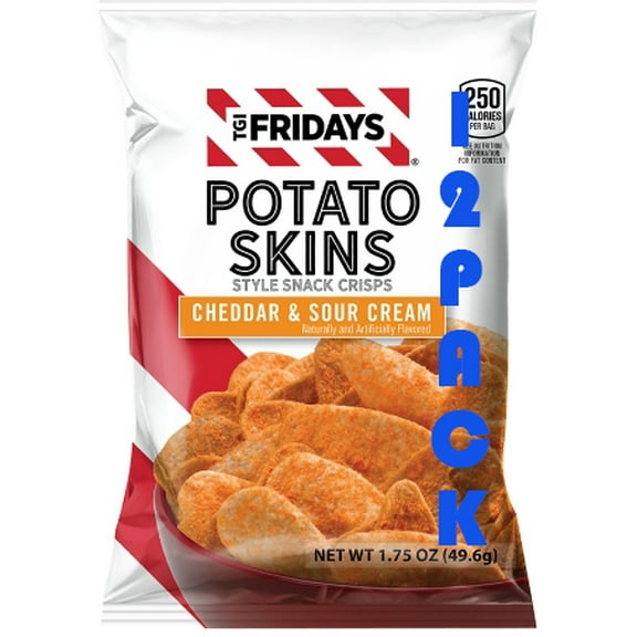 TGI-Fridays: Cheddar and Sour Cream Potato Skins, 1.75 oz. Bags [Pack of 12] – Bold, Crunchy Snack Chips – Bundled by SUPERDEALS with Mystery Gift