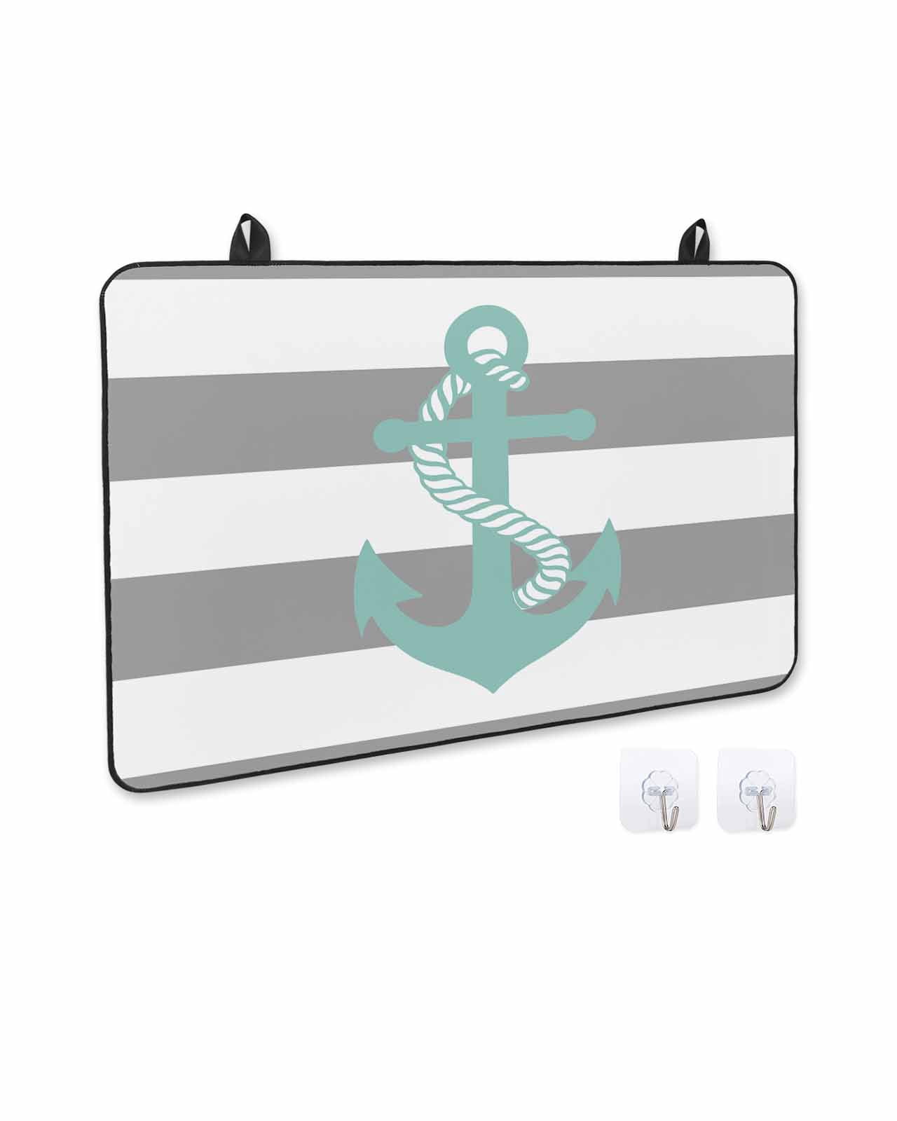nqOlkjepod Large Induction Cooktop Protector Mat 24"x21", Gray Stripe Nautical Stove Top Covers for Electric Stove, Turquoise Anchor Summer Coastal Stove Burner Cover Mats, Glass Top Stove Cover