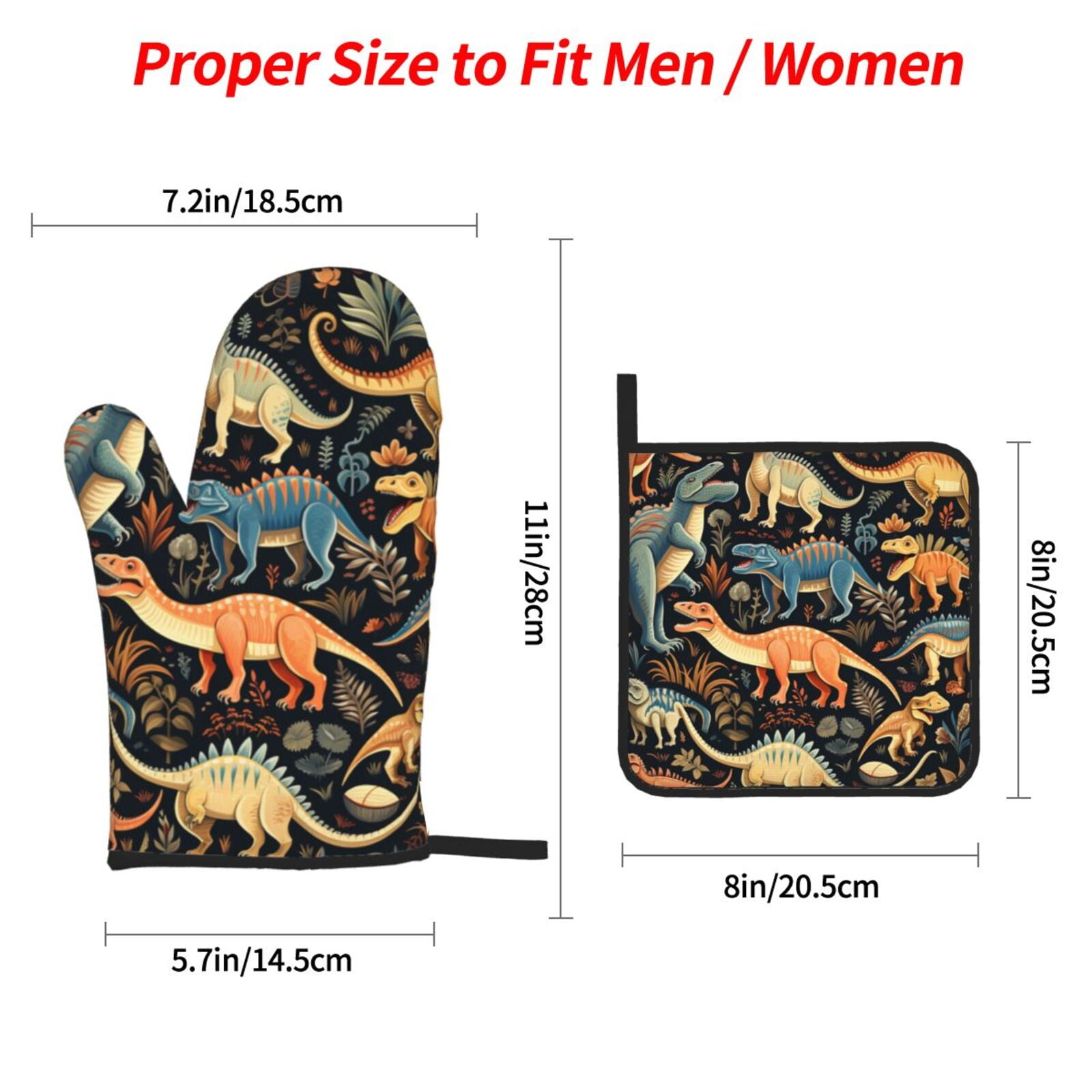 Dino Dinosaur Art 4Pcs Oven Mitts and Pot Holders Sets Oven Kitchen Gloves Hot Pads for Cooking BBQ Baking Grilling