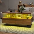 thumbnail image 4 of ModFusion Walnut Rectangle Coffee Table with LED Lights, Storage & Open Shelf for Living Room, Brown, 4 of 10
