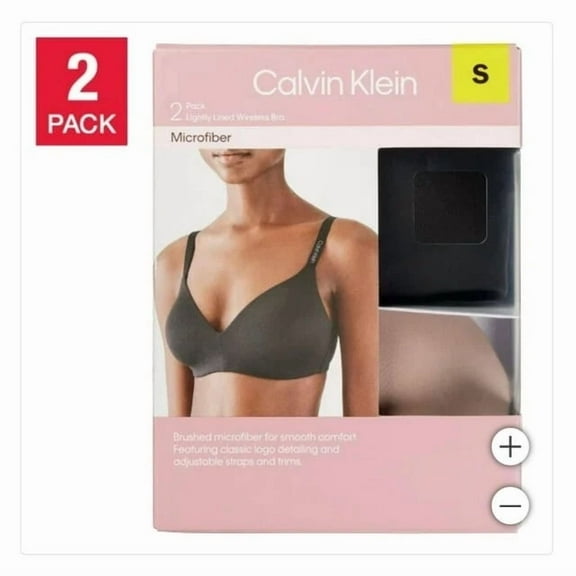 Calvin Klein Womens Microfiber 2 Pack Lightly Lined Wireless Bra (Black / Cedar, Large)