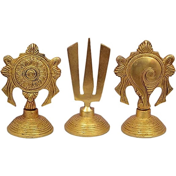 Pink-Lotus Brass Statue Sankha Chakra Naama in A Set