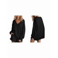 thumbnail image 3 of Womens V Neck 2 Piece Outfits Casual Loose Fit Long Sleeve Top and High Waisted Shorts Lounge Sets Black XL, 3 of 6