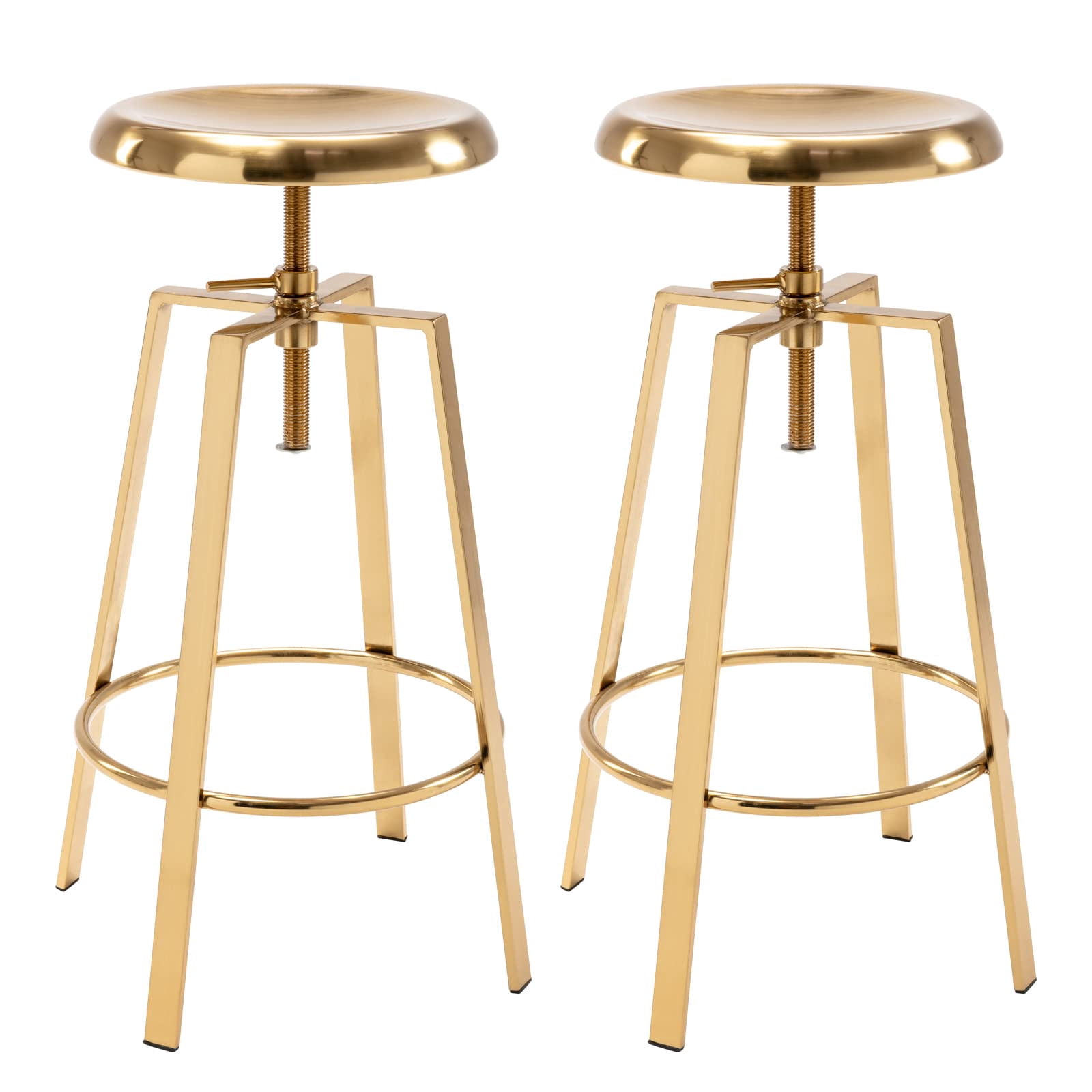 Modern Metal Bar Stools Set of 2, Backless Round Counter Height Swivel Bar Stools for Kitchen Island Dining Pub Cafe (Gold)