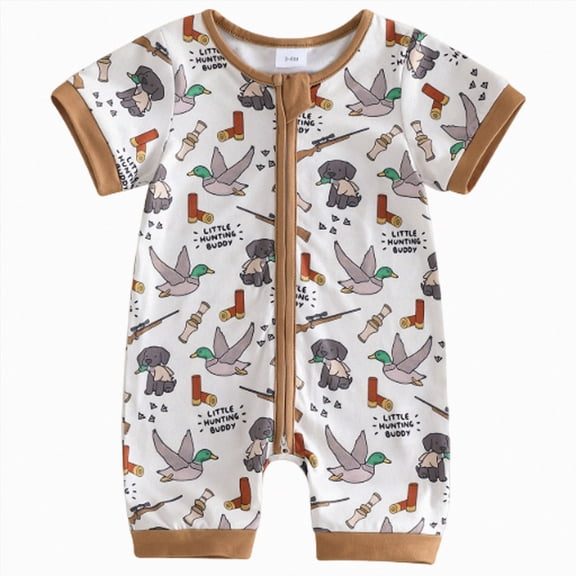 BOBOGOJP Baby Boy Summer Outfit Newborn Mallard Duck Deer Romper Zipper Onesie Jumpsuit Overalls Camo Hunting Clothes Brown for Size 6-12 Months
