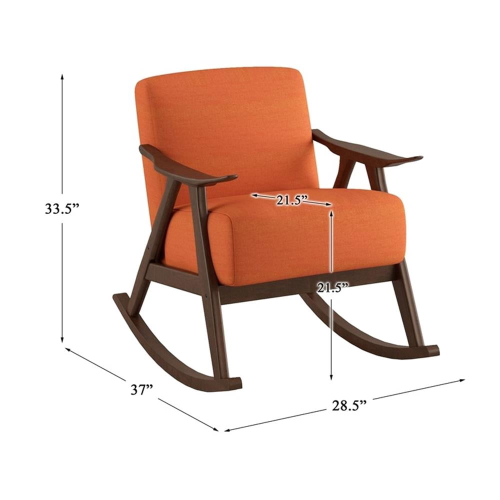 Lexicon Waithe Mid-Century Textured Fabric Rocking Chair in Dark Walnut/Orange