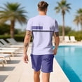 thumbnail image 6 of Sewkxo Men Color Block Striped Short Sleeve T Shirt And Shorts Set Casual Athletic 2 Piece Outfit Drawstring Waist Set,Purple L, 6 of 6