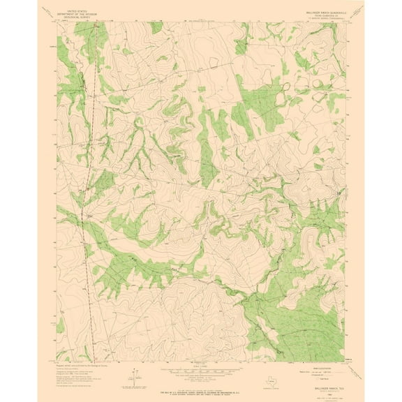 Topographical Map - Ballinger Ranch Texas Quad - USGS 1963 - 23 x 28.26 - Vintage Wall Art
