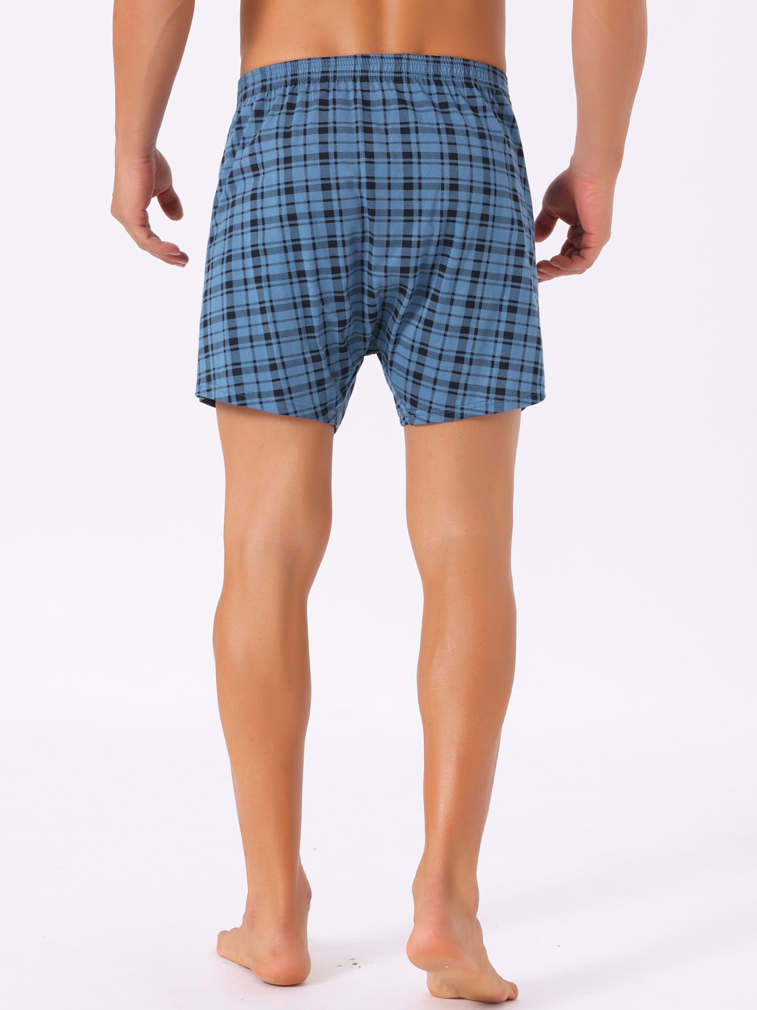 DARING DIVA Men's Classic Elastic Waistband Plaid Pattern Boxer Shorts 36 Navy