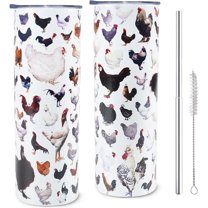 Breeds of Chicken Tumbler with Lid and Straw, Chicken Gifts for Chicken Lovers, Rooster Cup, 20 oz Chicken Skinny Tumblers Christmas Birthday Gifts,Travel Mugs Insulated for Hot and Cold Drink