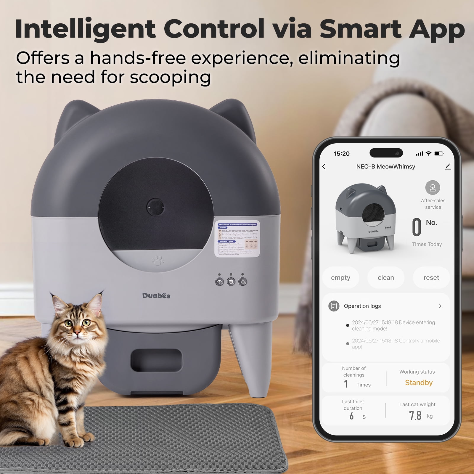 Self-Cleaning Cat Litter Box, Extra Large for Multiple Cats, App-Controlled with Smart Sensors, Odor-Free