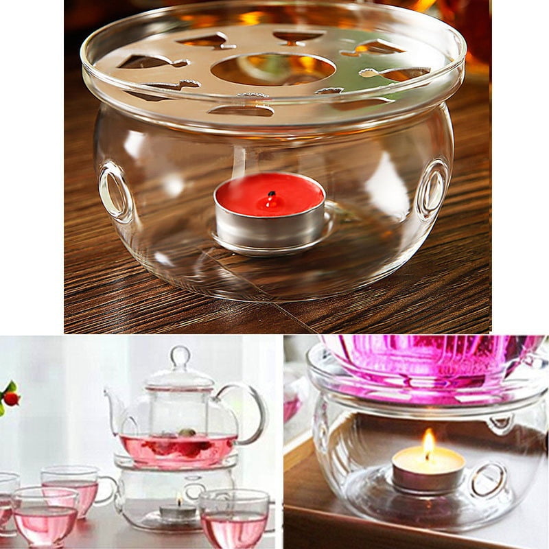1pc Clear Glass Teapot Warmer Heat Resistant Round Herbal Tea Pot Candle Holder 