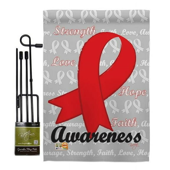 Breeze Decor BD-ST-GS-115081-IP-BO-D-US12-BD 13 x 18.5 in. Red Ribbon Inspirational Support Impressions Decorative Vertical Double Sided Garden Flag Set with Banner Pole