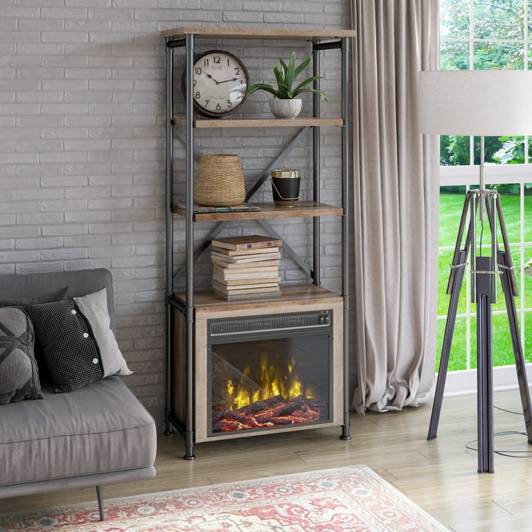 Industrial Bookshelf with Electric Fireplace - Walmart.com