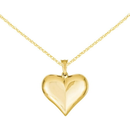 Primal Gold 14 Karat Yellow Gold Puffed Heart Pendant with 18-inch Cable Chain