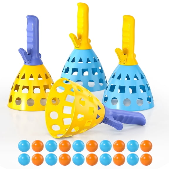 Smart Chef Pop Pass Catch Ball Game, 4 Launchers 20 Balls, Portable Beach Outdoor Indoor Game