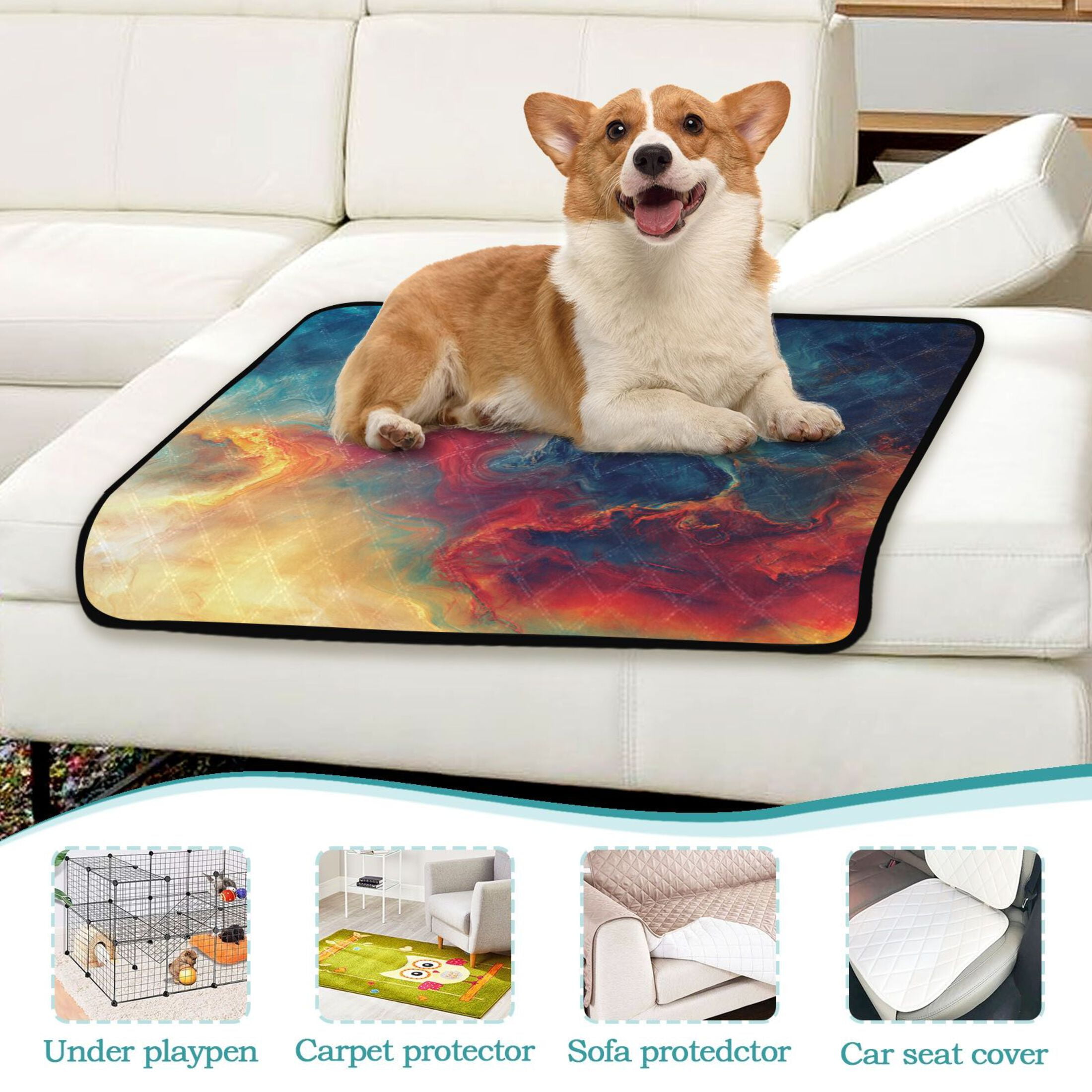 Qxltty Colorful Flow Pattern Cat litter Pads Pet Set of 3 Diaper Mats Center Anti-leakage Layer Absorbent Soft and Comfortable