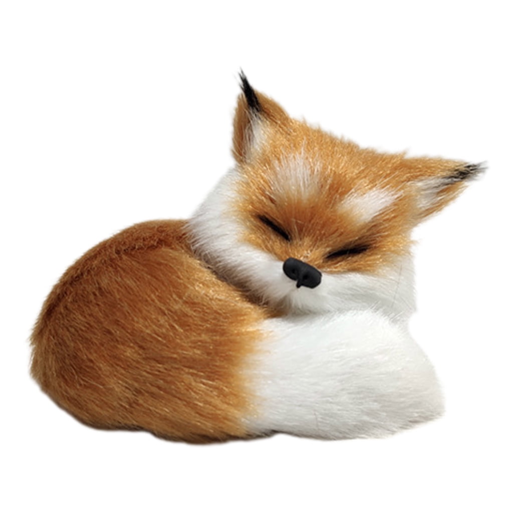 Grofry Simulation Fox Toy Realistic Adorable Plastic Fleece Long Plush Cute Squatting Fox Model for Home Light Brown