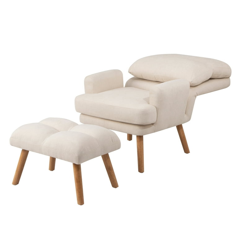Dcenta Accent Chair with Ottoman Set Fabric Armchair with Wood