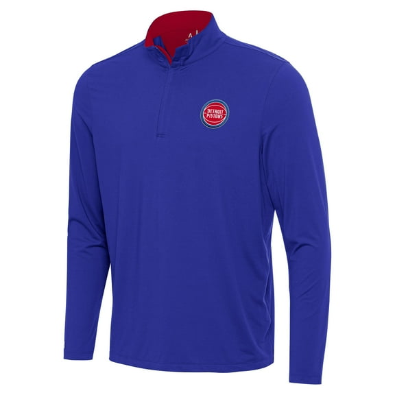 Men's Antigua Blue Detroit Pistons Content Quarter-Zip Top