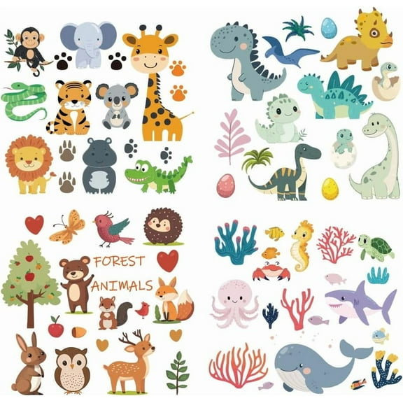 4Pcs 4 Styles Plastic Heat Transfer Film Logo Stickers Set for DIY T-Shirt Bags Hats Jackets Mixed Shapes 207~230x227~230mm 1pc/style