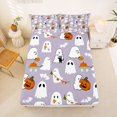 thumbnail image 5 of Homewish Pastel Halloween Ghost Bed Sheets,Pumpkin Bat Banner Pattern Full Size Sheets,4 Pieces,1 Flat Sheet,1 Fitted Sheet and 2 Pillowcases, 5 of 6