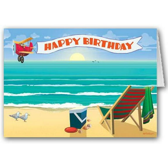 Beach Happy Birthday Card Pack - 12 Birthday Cards & Envelopes - Beach Theme Car