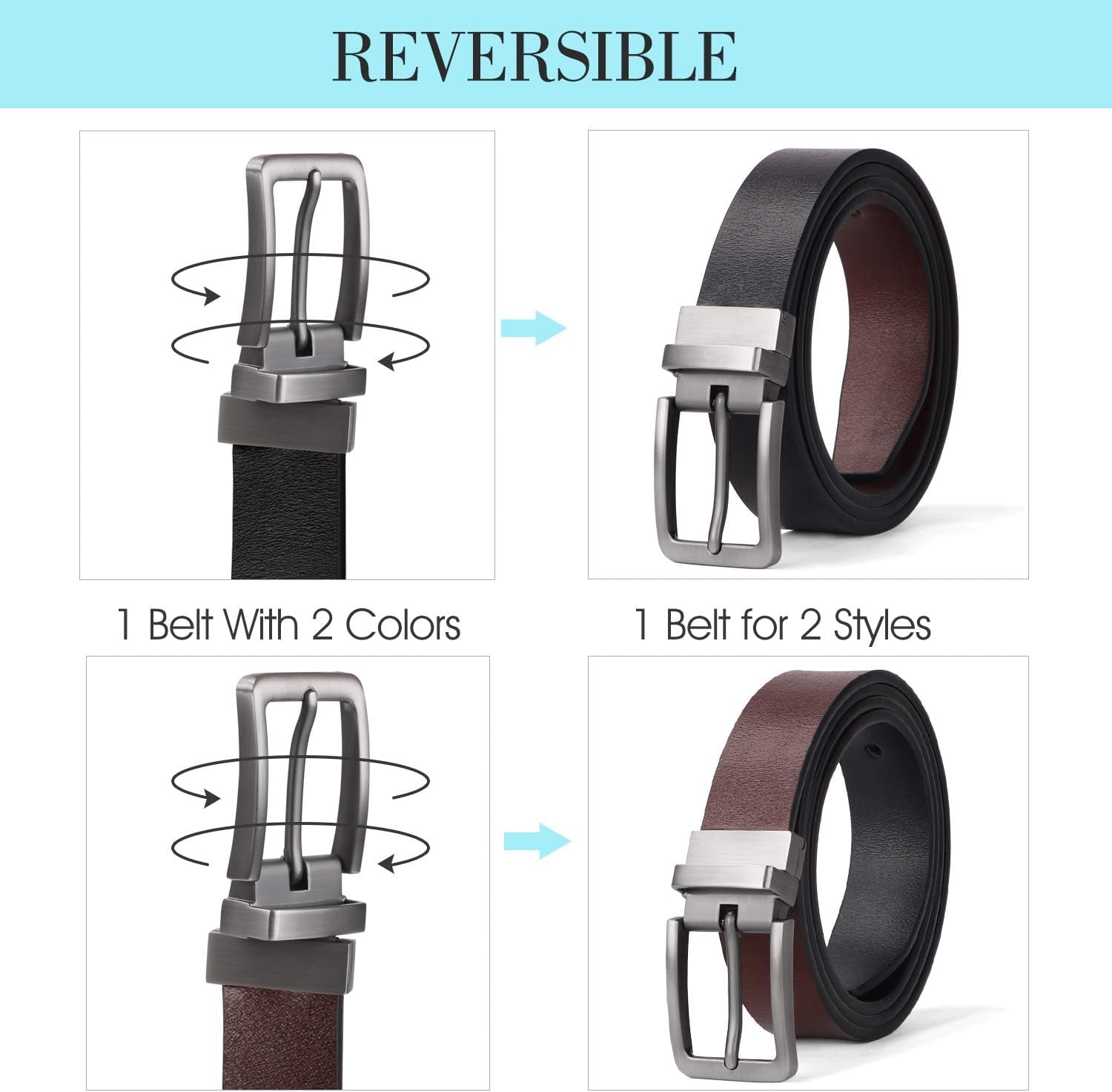Women Leather Reversible Belt, Ladies Belt for Jeans with 