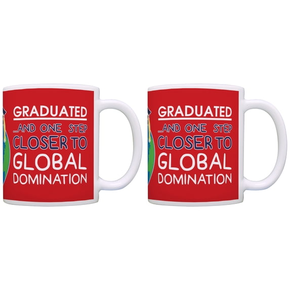 ThisWear Graduate Gifts Graduated One Step Closer to Global Domination 11 ounce 2 Pack Coffee Mugs Red