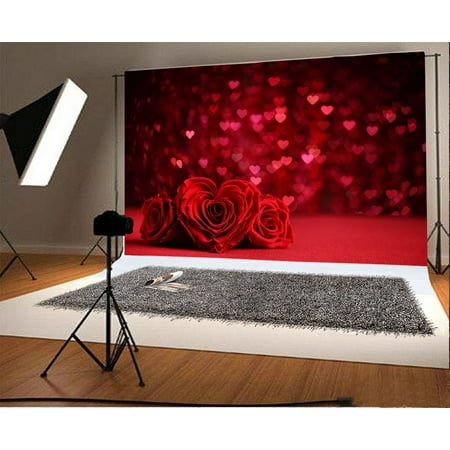 Image of HelloDecor 7x5ft Happy Valentine s Day Backdrop Red Rose Flower Bokeh Sparkle Hearts Romantic Wedding Photography Background Princess Lover Photo Studio Props