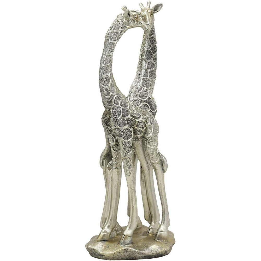 Large Silver Giraffe Heart Lovers Couple Statue 12.5"H Safari Savannah