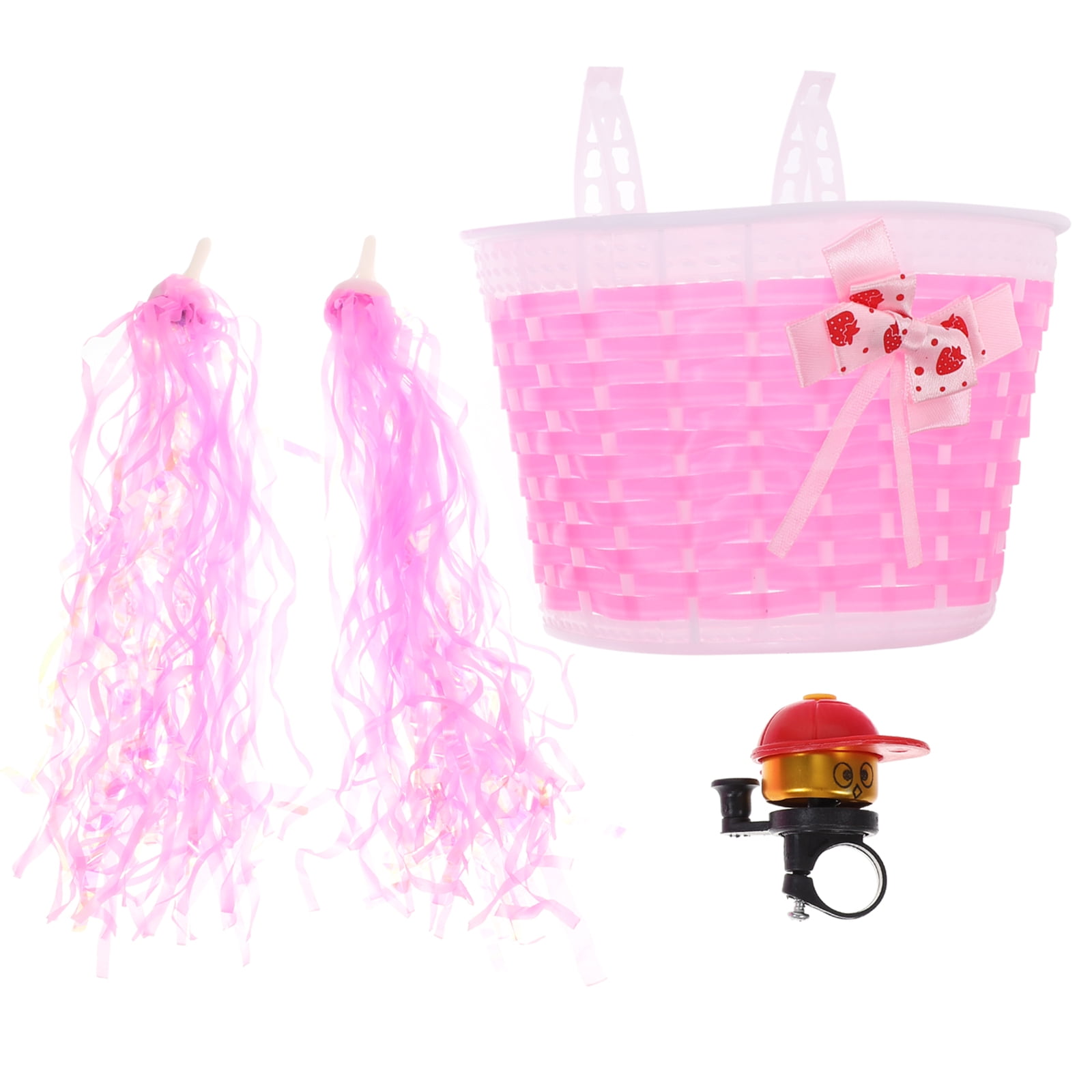 4PCS Children Bike Handlebar Weave Basket Bell Set Grips Tassels