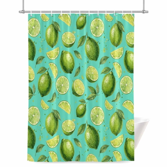 Shower Curtains for Bathroom-36"x72",Watercolor Green Lime on Teal Waterproof Bath Curtain Grommet Shower Curtain Set with Hooks