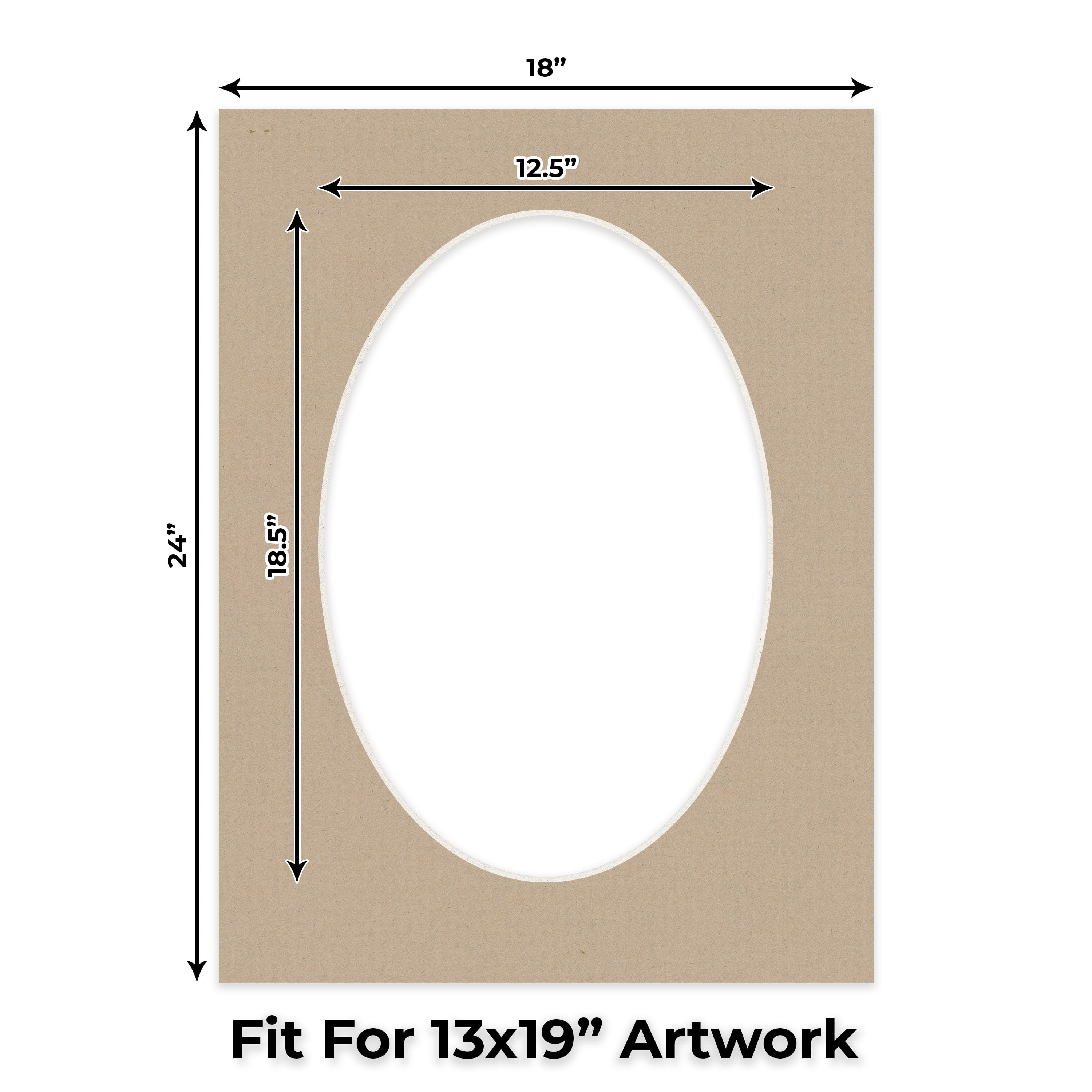 Tawny Brown Picture Frame Mat for 18x24 Frames - Oval Opening for 13x19 Photos - 25 Mats