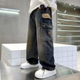 thumbnail image 5 of LIJCC Boys Denim Cargo Pants Kids Straight Wide Leg Elastic Waist Stretch Loose Casual Multi-Pocket Cargo Jeans, 5 of 7
