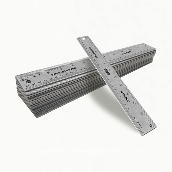 BAZIC Stainless Steel Ruler 12" (30cm) Non Skid Base, School Supplies, 24-Pack