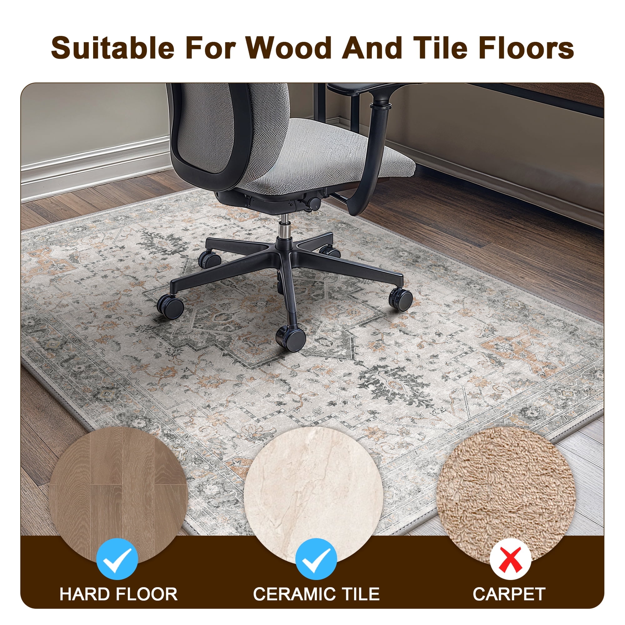 KUETH 36"X 48" Protective Flooring Office Chair Mat for Hardwood Floor and Tile Floor, Heavy Duty Desk Chair Mat for Carpets, Anti Slip Office Floor Mats for Rolling Chairs, Low Pile Under Desk Rug