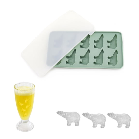 Polar Bear Silicone Ice Cube Mold with Lid, 10-Grids, DIY Ice Cube Mold for Drinks Desserts and Kitchen Accessory,A-Green - 22X11.5cm