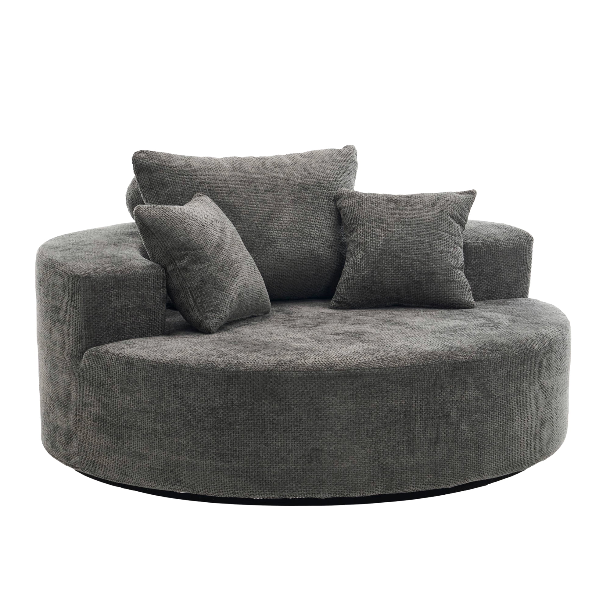 Aukfa 55" Oversized Round Chaise Lounge Chair, Chenille Lounge Sofa with 3 Pillows & Wide Armrests,Gray