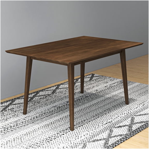 Carlos Solid Wood Dining Table for 6, Mid-Century Modern Kitchen Table with Beveled Edge, Brown Finish