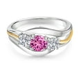 thumbnail image 2 of Gem Stone King 925 Sterling Silver and 10K Yellow Gold Round Pink Created Sapphire and White Lab Grown Diamond 3 Stone Ring for Women (1.09 Cttw, Available in Size 5, 6, 7, 8, 9), 2 of 3