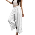 thumbnail image 6 of Fengqque Womens Wide Leg Pants Elastic Waist Drawstring Lace Beach Boho Casual Long Trousers White S(S), 6 of 7