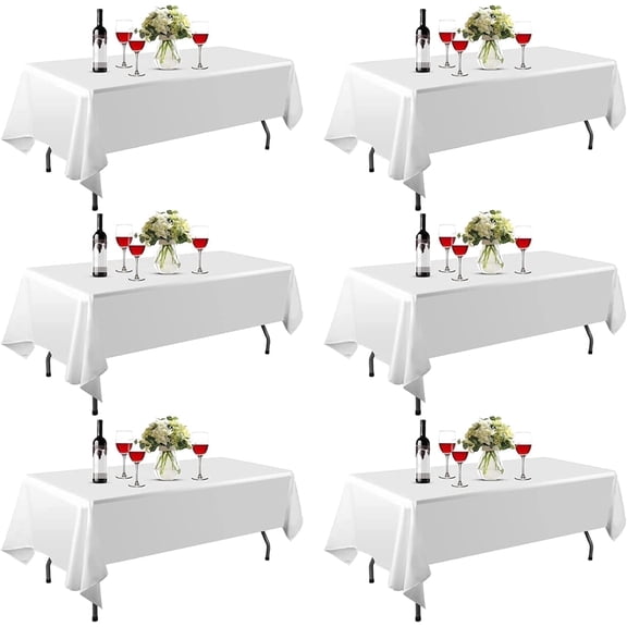Emart 6 Pack Rectangle Tablecloth,60102 inch White 100% Polyester,Banquet,Wedding,Party,Picnic