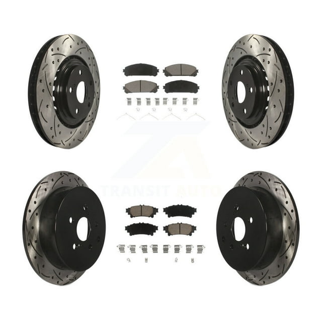 Transit Auto Front Rear Coated Drilled Slotted Disc Brake Rotors and Ceramic Pads Kit for Car Toyota Sienna Highlander Lexus RX350 RX450h KDC-100295