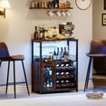 thumbnail image 5 of Emorefun Small Bar Cabinet with LED Lights, Modern Liquor Cabinet W/Adjustable Wine Rack & Storage Shelves for Home, Rustic Brown, 5 of 7