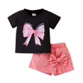 thumbnail image 2 of EnJoCho Kid Girls Clothes Outfits Bowknot T-Shirt + 2 In 1 Denim Short Skort Summer Clothing Set, Girls Shirt and Shorts Set Kindergarten Starter Pack Size 4-10 Years, 2 of 9